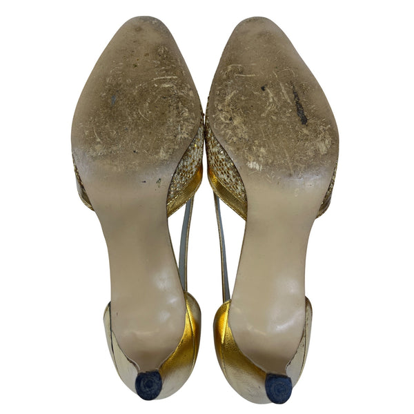 Imperial Womens Gold Glitter Embellished Custom Made Heels Pointed Toe Size 8