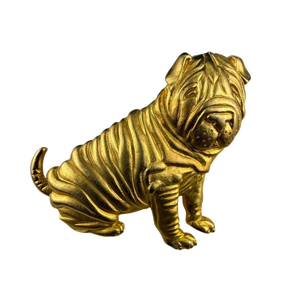 Gold Tone Dog Brooch Pin Shar-Pei Wrinkled Design Vintage Animal Jewelry