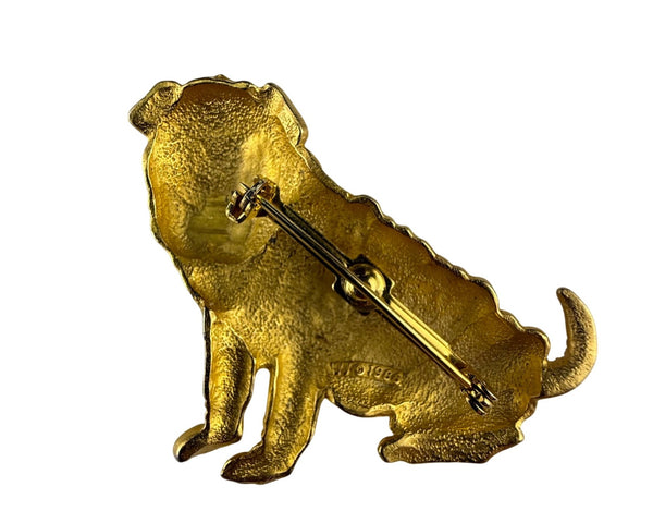 Gold Tone Dog Brooch Pin Shar-Pei Wrinkled Design Vintage Animal Jewelry