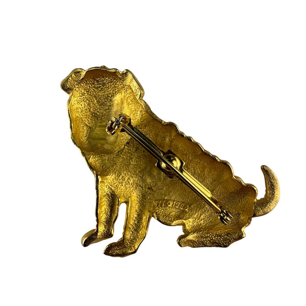 Gold Tone Dog Brooch Pin Shar-Pei Wrinkled Design Vintage Animal Jewelry