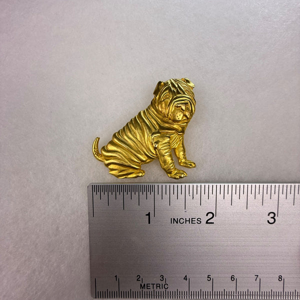 Gold Tone Dog Brooch Pin Shar-Pei Wrinkled Design Vintage Animal Jewelry