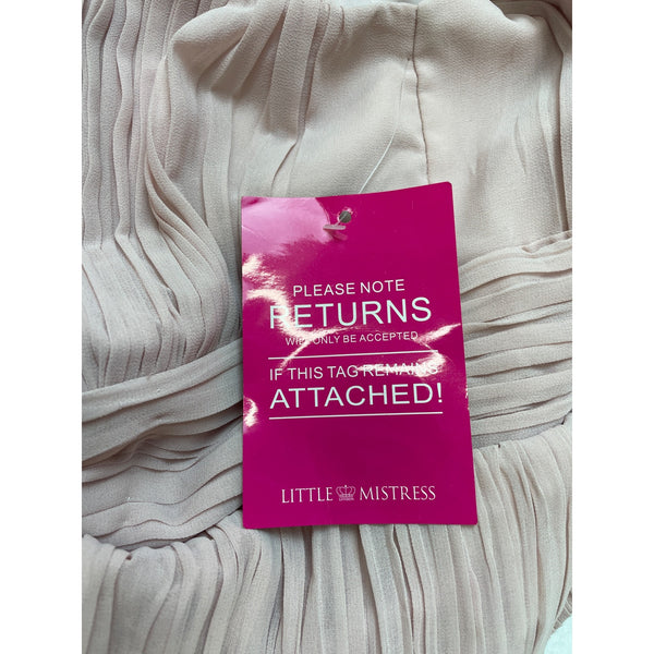 Pink Sleeveless Floor-Length Gown With Beaded Shoulder Details & Pleated Waist