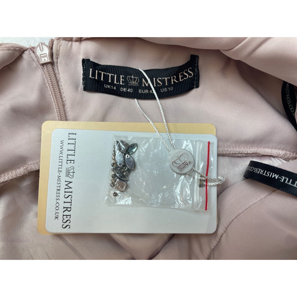 Pink Sleeveless Floor-Length Gown With Beaded Shoulder Details & Pleated Waist