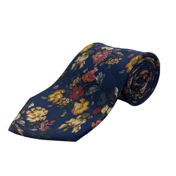 Vintage Brooks Brothers Navy Silk Floral Tie 57" Vibrant Colors Elegant Design