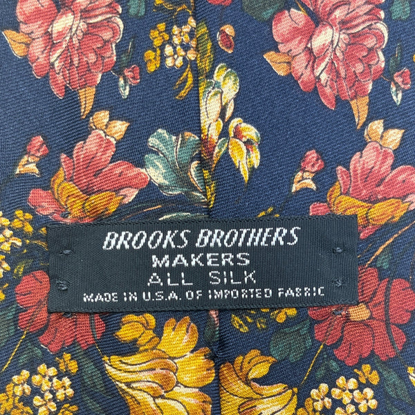 Vintage Brooks Brothers Navy Silk Floral Tie 57" Vibrant Colors Elegant Design