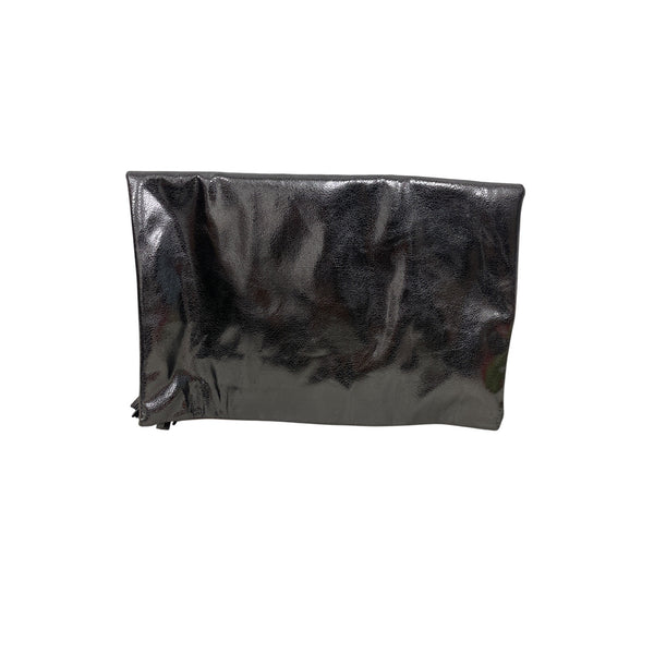 Lord & Taylor Womens Black & Grey Faux Leather & Suede Foldover Clutch Bag With Tassel