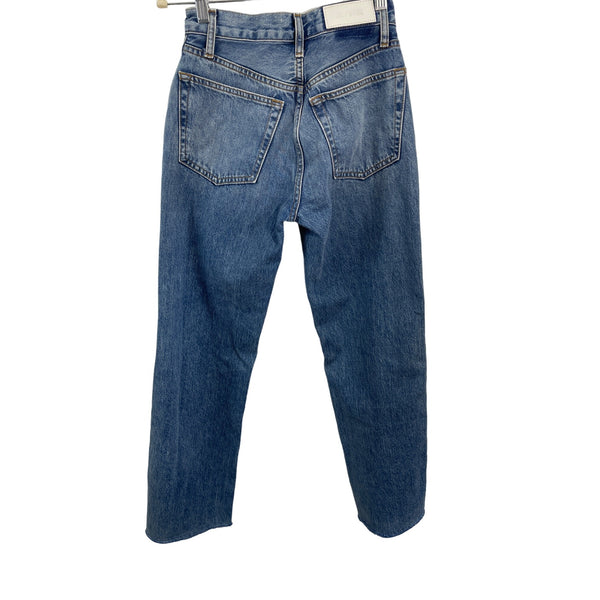 Re/Done Women's Blue Wide Jeans with Distressed Look at Length End  Sz 24