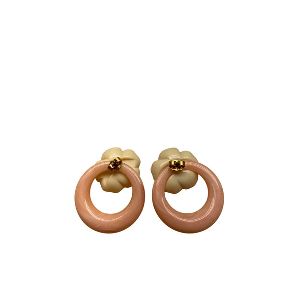 Vintage Pink Hoop Earrings With Cream Floral Design