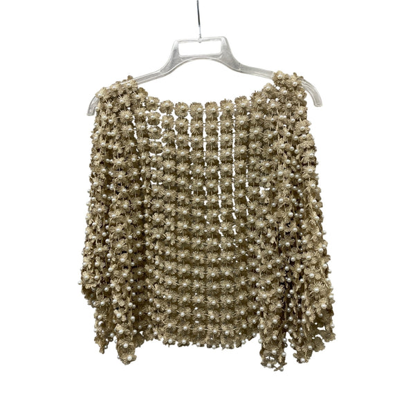 Handmade Womens Gold Beaded Floral Mesh Shawl Wrap With Pearls