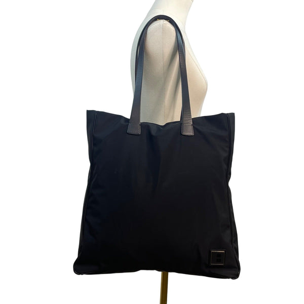Bally Women’s Black Nylon With Leather Handles Tote Bag Size L