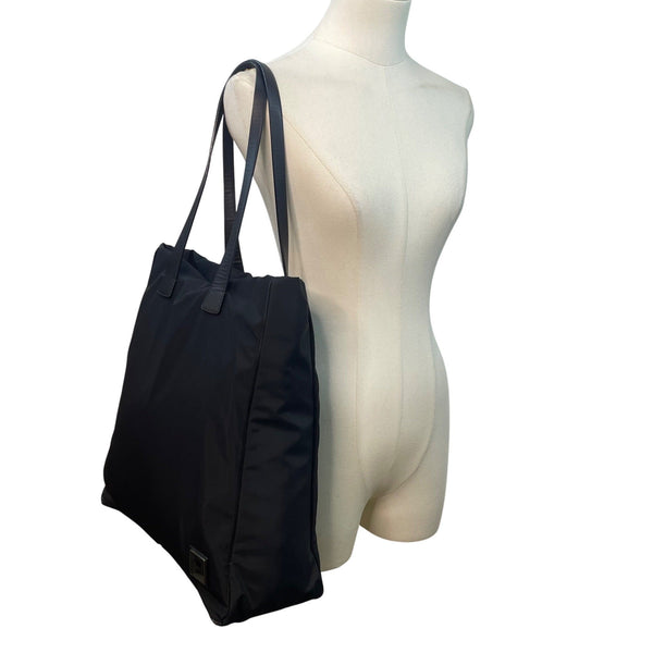 Bally Women’s Black Nylon With Leather Handles Tote Bag Size L