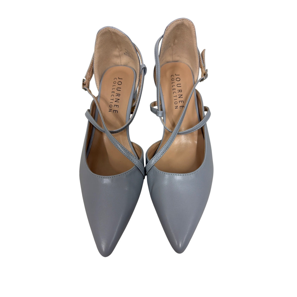 Journee Collection Womens Light Blue Man-Made Heels Faux Leather Pointed Toe Strappy 7.5