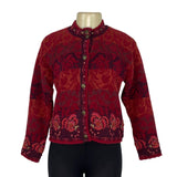 Icelandic Design Red Wool Blend Floral Cardigan Sweater Button Front Size PS