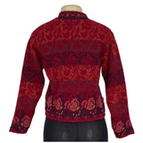 Icelandic Design Red Wool Blend Floral Cardigan Sweater Button Front Size PS