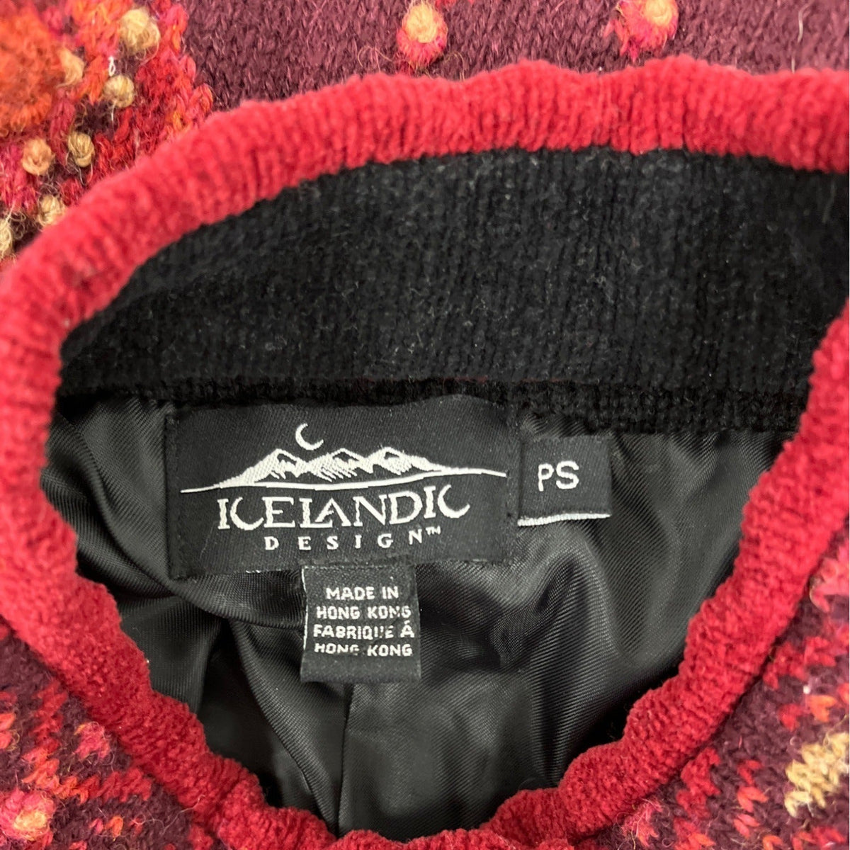 Icelandic Design Red Wool Blend Floral Cardigan Sweater Button Front Size PS