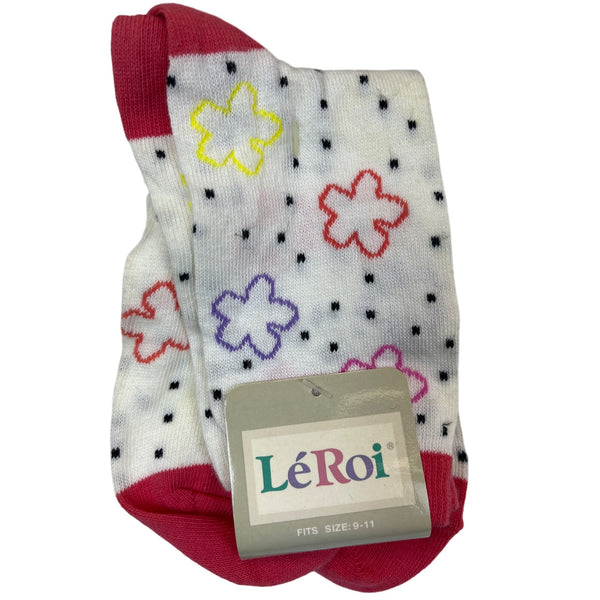 LéRoi Womens White & Red Cotton Floral Polka Dot Socks Fits Size 9-11