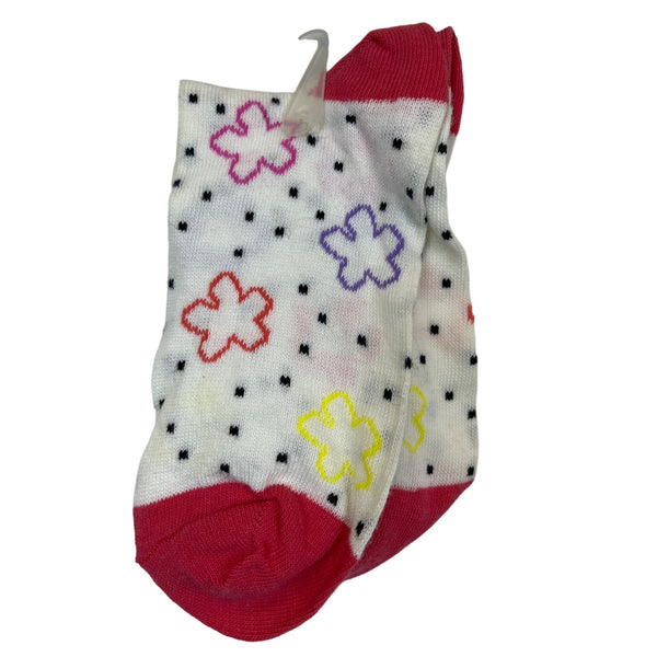 LéRoi Womens White & Red Cotton Floral Polka Dot Socks Fits Size 9-11
