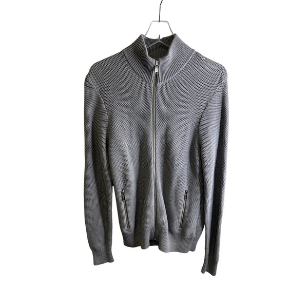 Michael Kors Mens Gray Full-Zip Cardigan Sweater Medium Ribbed Knit High Collar