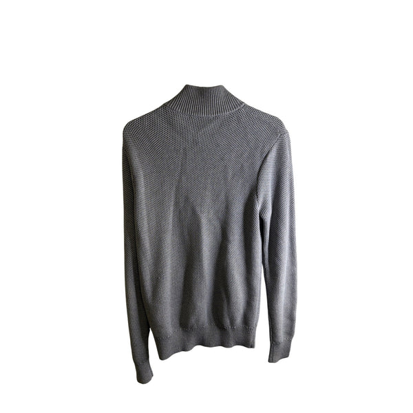 Michael Kors Mens Gray Full-Zip Cardigan Sweater Medium Ribbed Knit High Collar