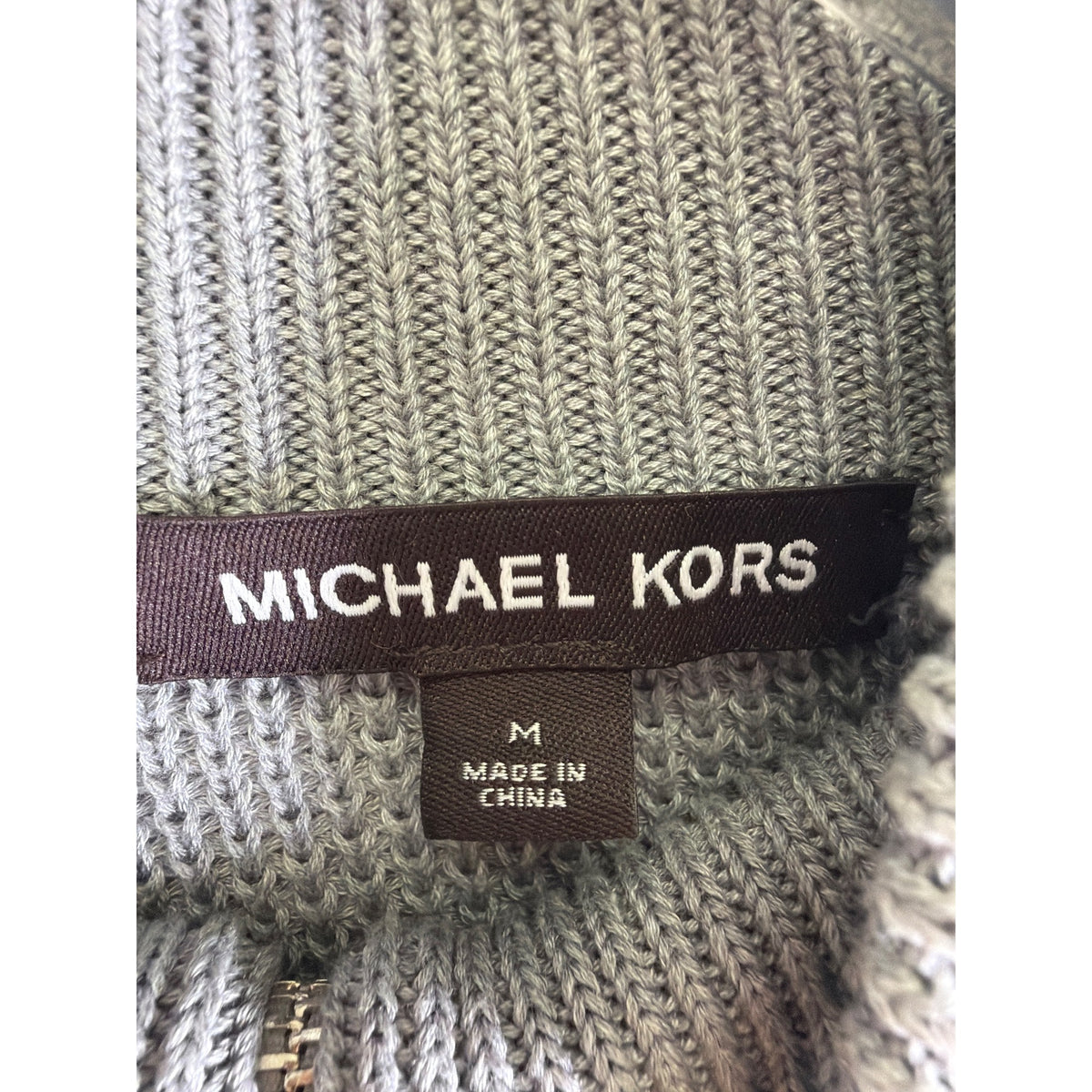 Michael Kors Mens Gray Full-Zip Cardigan Sweater Medium Ribbed Knit High Collar