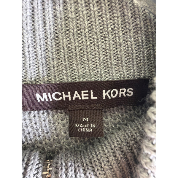 Michael Kors Mens Gray Full-Zip Cardigan Sweater Medium Ribbed Knit High Collar