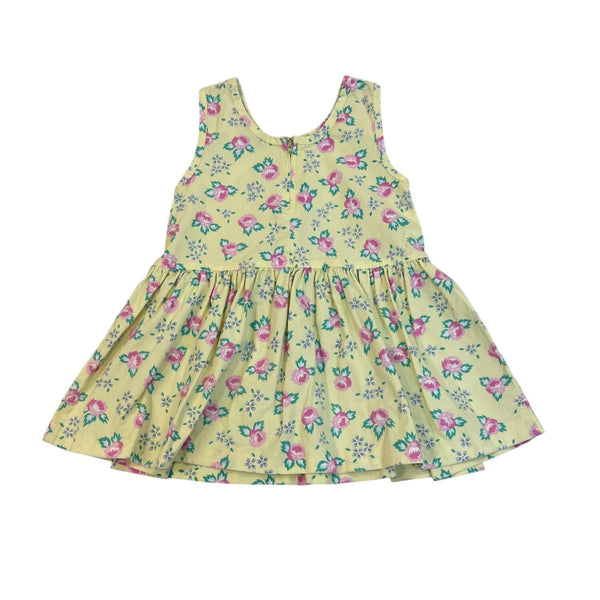 Lacoste Girls Yellow Floral Cotton Dress 4T With Back Buttons & Pockets
