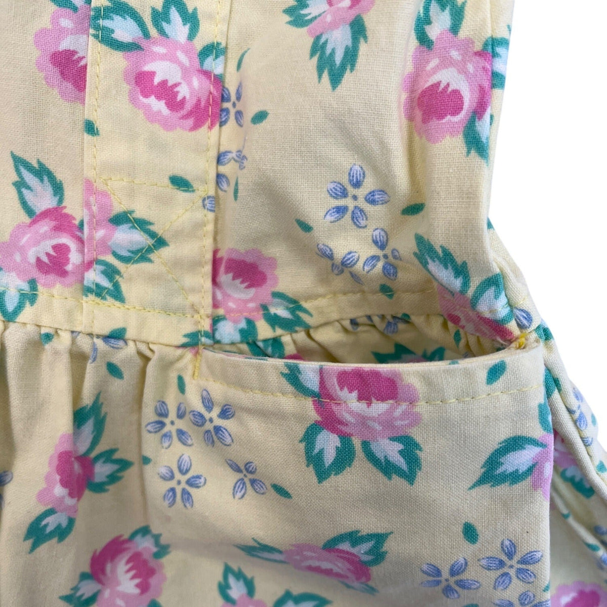 Lacoste Girls Yellow Floral Cotton Dress 4T With Back Buttons & Pockets