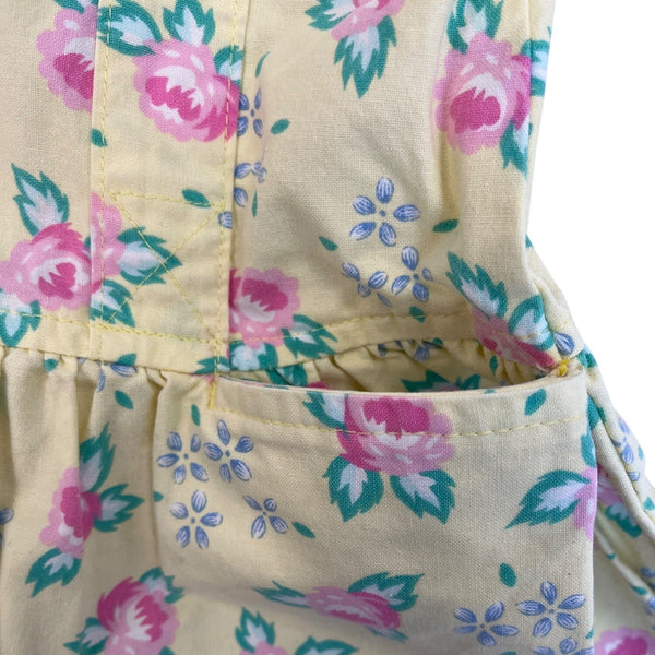 Lacoste Girls Yellow Floral Cotton Dress 4T With Back Buttons & Pockets