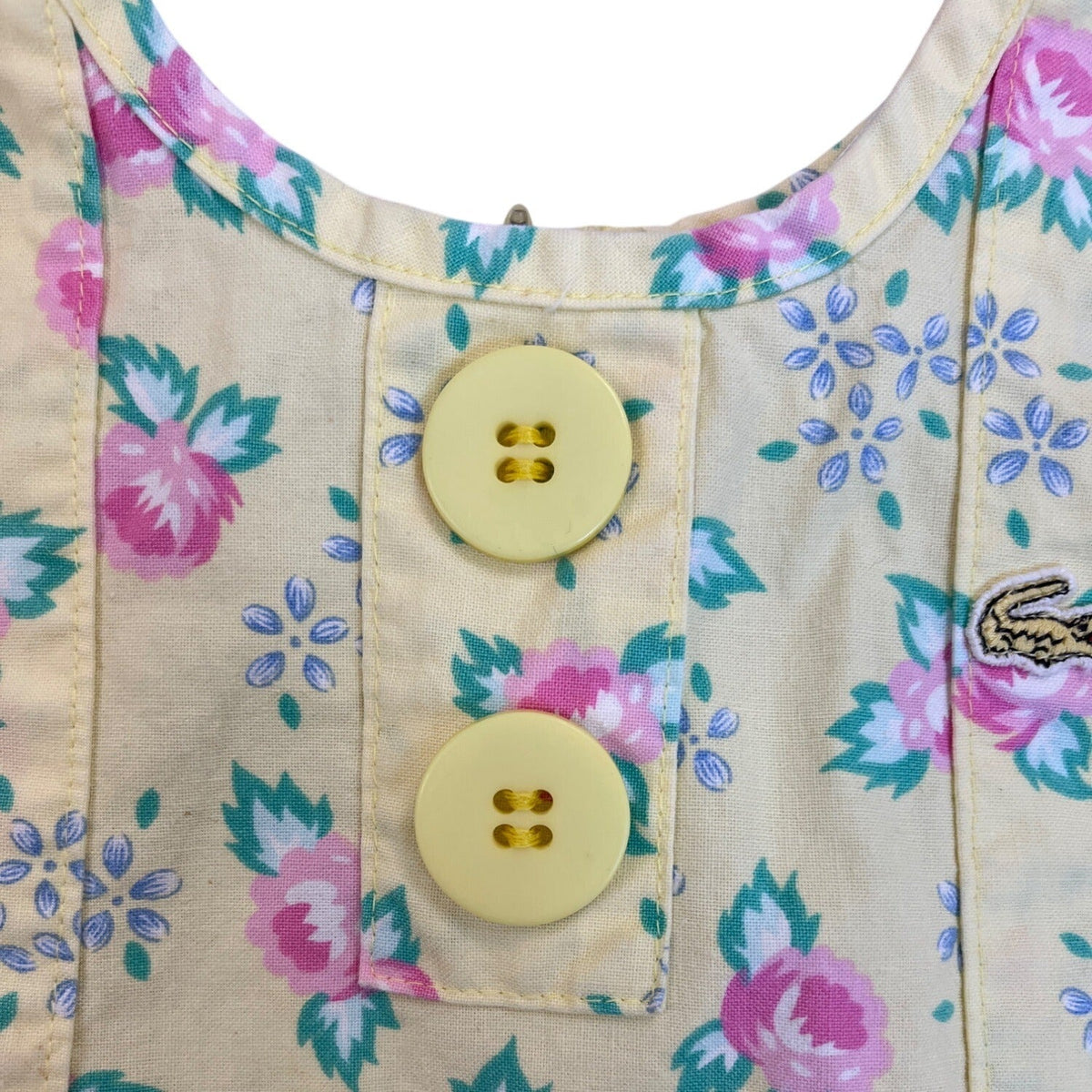Lacoste Girls Yellow Floral Cotton Dress 4T With Back Buttons & Pockets