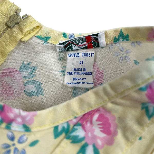 Lacoste Girls Yellow Floral Cotton Dress 4T With Back Buttons & Pockets