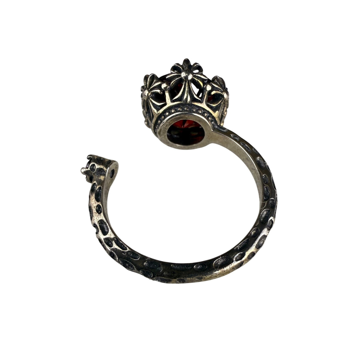 Sterling Silver Red Stone Adjustable Openwork Crown Ring Ornament Design Size 6