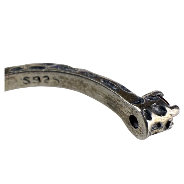 Sterling Silver Red Stone Adjustable Openwork Crown Ring Ornament Design Size 6