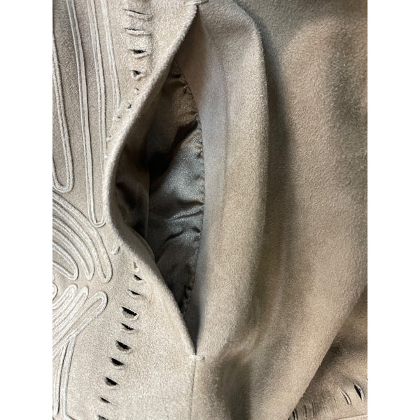 Elie Tahari Women's Brown Suede Leather Tribal Design Long Sleeve Coat Sz M