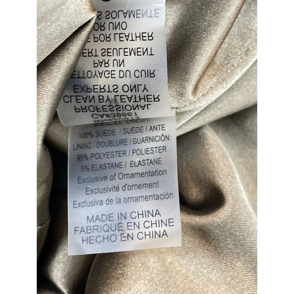Elie Tahari Women's Brown Suede Leather Tribal Design Long Sleeve Coat Sz M