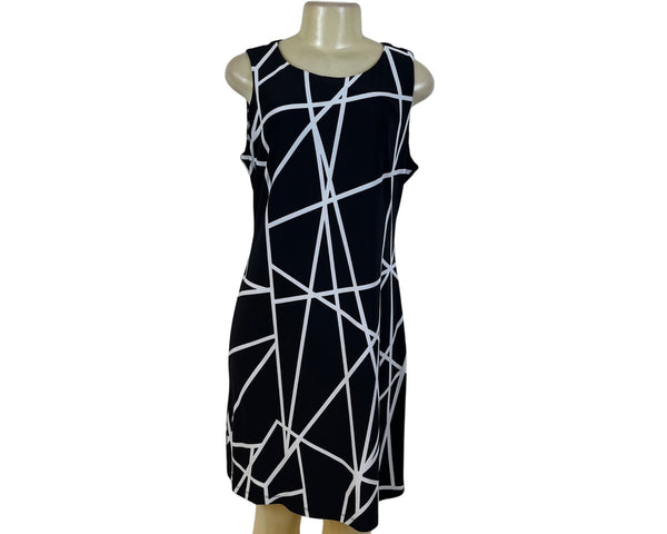 Tommy Hilfiger Womens Black White Sleeveless Geometric Print Dress Size 10