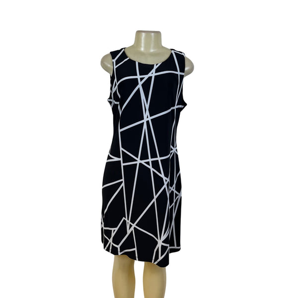 Tommy Hilfiger Womens Black White Sleeveless Geometric Print Dress Size 10