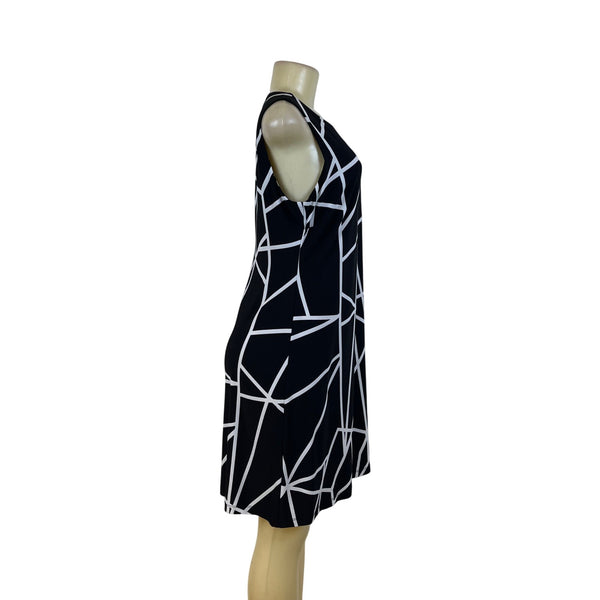 Tommy Hilfiger Womens Black White Sleeveless Geometric Print Dress Size 10