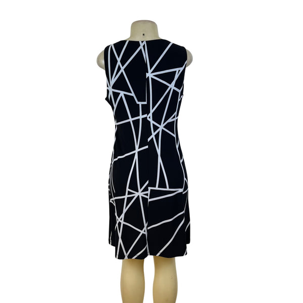 Tommy Hilfiger Womens Black White Sleeveless Geometric Print Dress Size 10