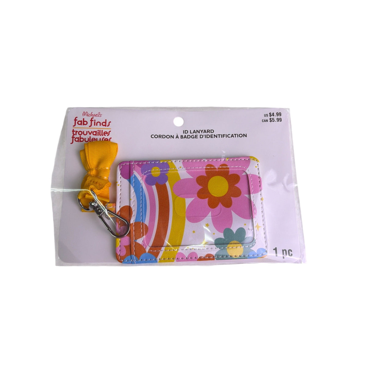 Michaels Womens Pink & Yellow Floral Rainbow ID Badge Holder With Lanyard