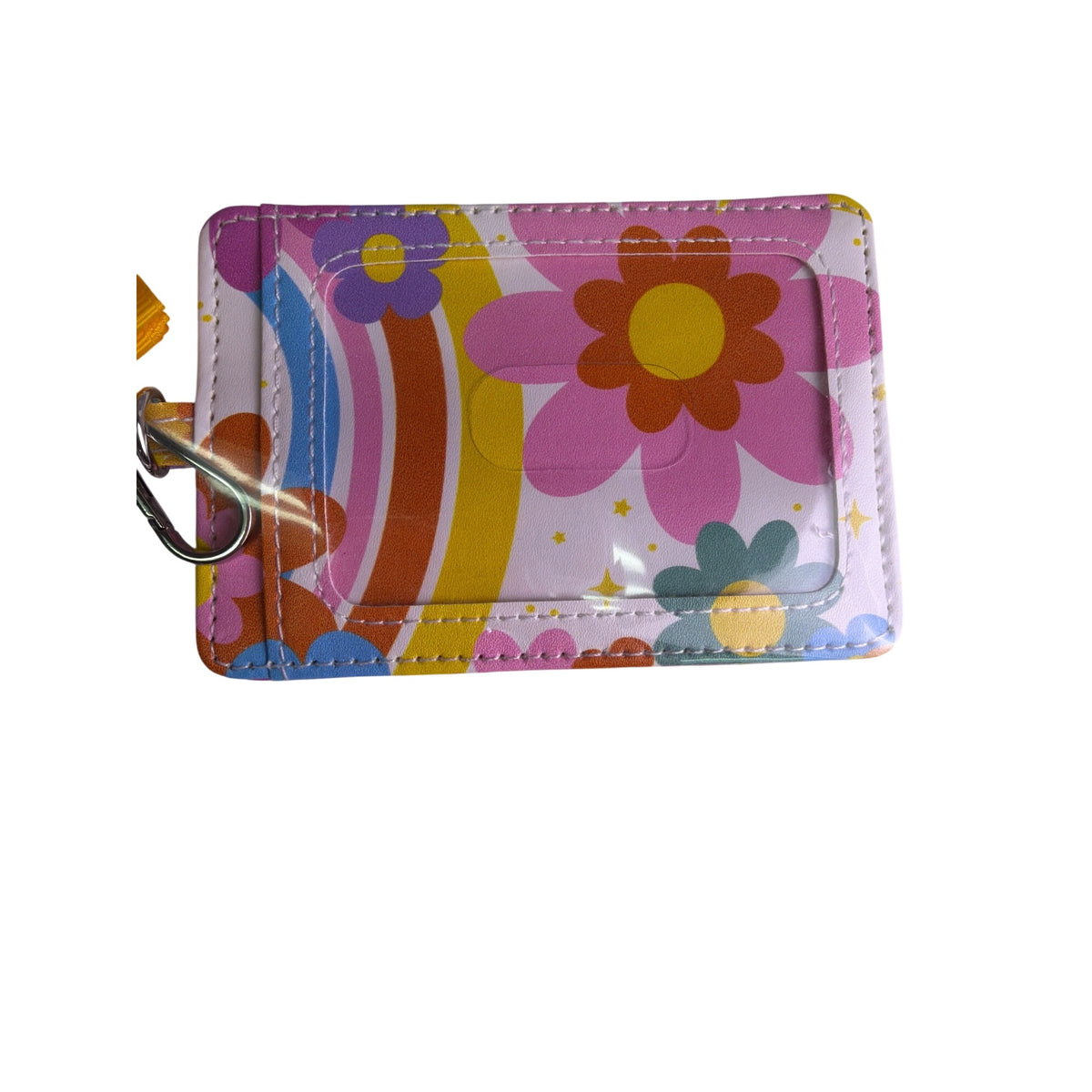 Michaels Womens Pink & Yellow Floral Rainbow ID Badge Holder With Lanyard
