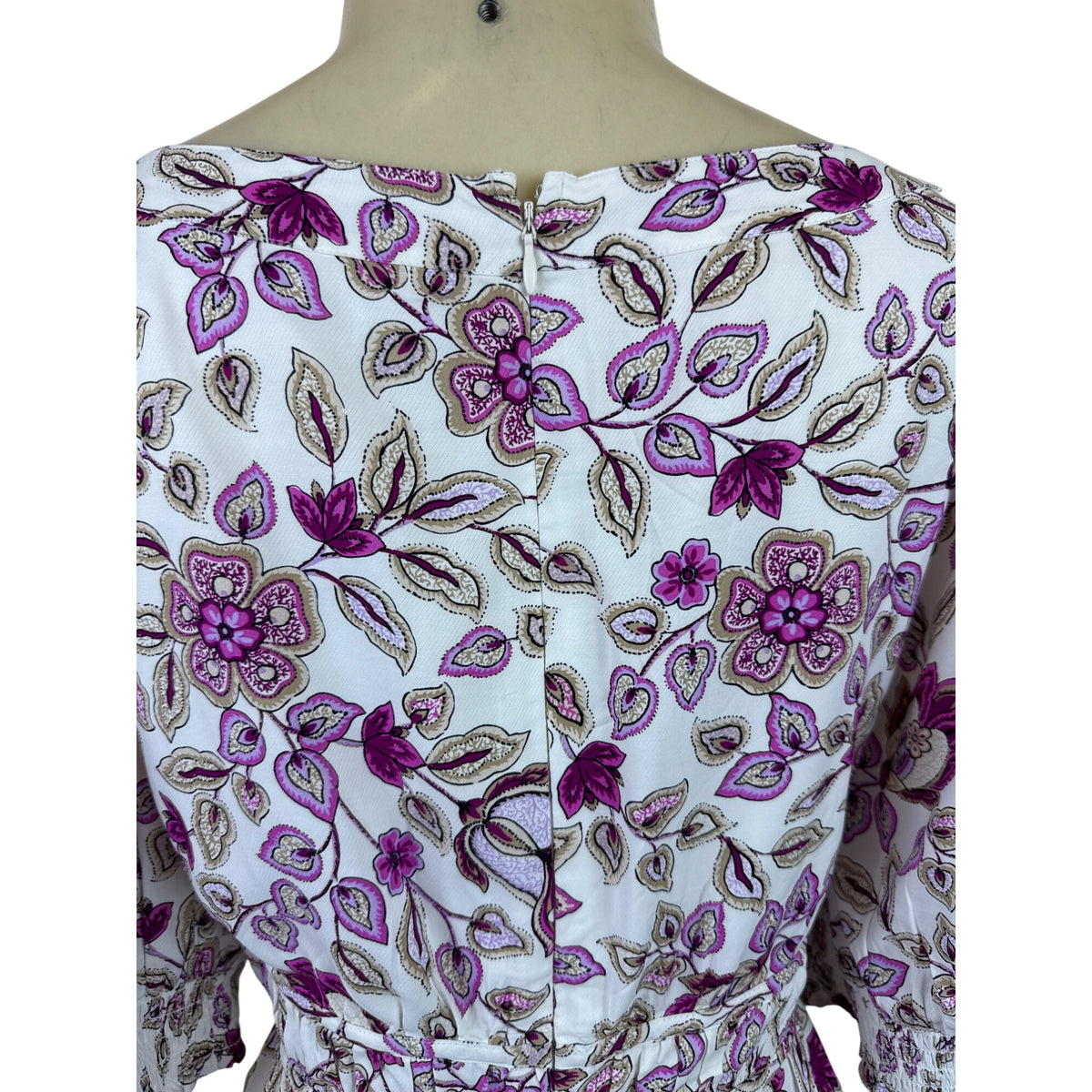 Ann Taylor Women’s Floral White & Purple Midi Dress With Puff Sleeves Sz 8 - New