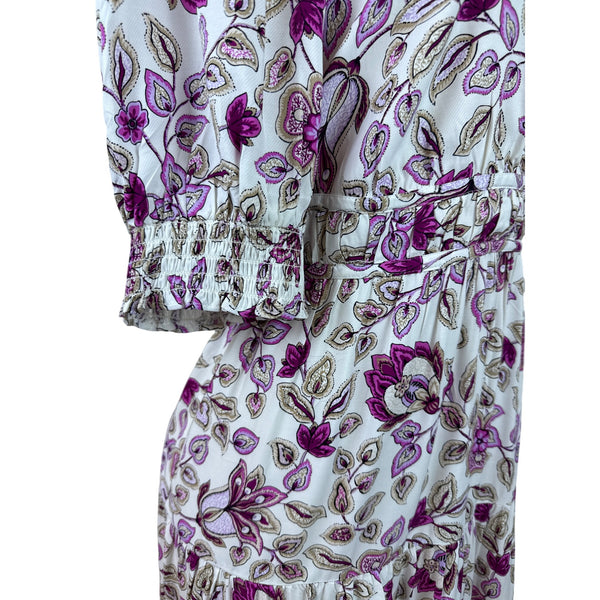 Ann Taylor Women’s Floral White & Purple Midi Dress With Puff Sleeves Sz 8 - New
