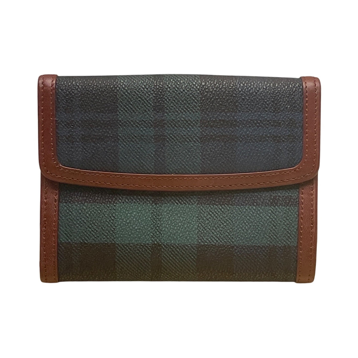 Polo Ralph Lauren Women's Classic Navy & Hunter Green Plaid Brown Trim Wallet