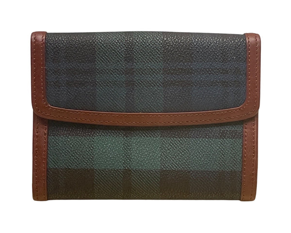 Polo Ralph Lauren Women's Classic Navy & Hunter Green Plaid Brown Trim Wallet