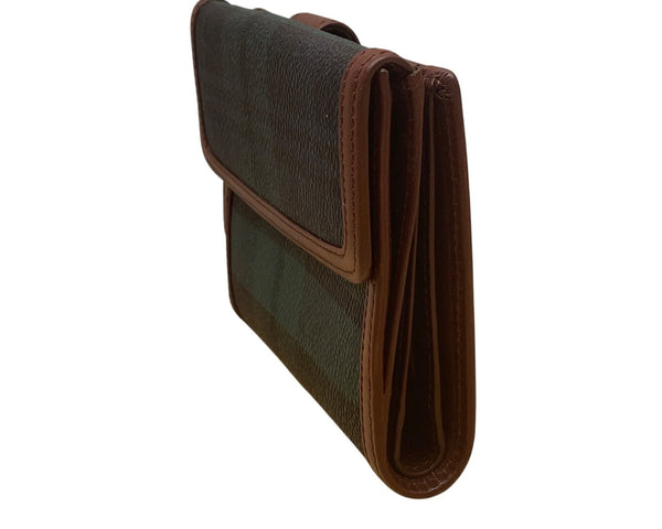 Polo Ralph Lauren Women's Classic Navy & Hunter Green Plaid Brown Trim Wallet
