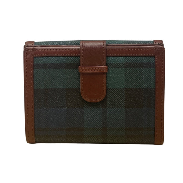 Polo Ralph Lauren Women's Classic Navy & Hunter Green Plaid Brown Trim Wallet