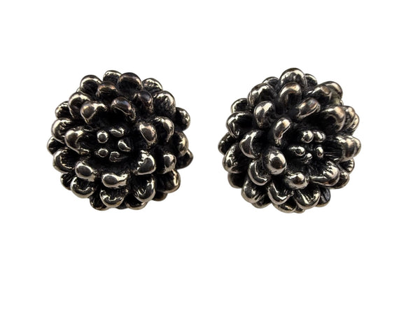Sterling Silver Floral Design Beaded Stud Earrings 925 Handcrafted Unique Women’s Jewelry