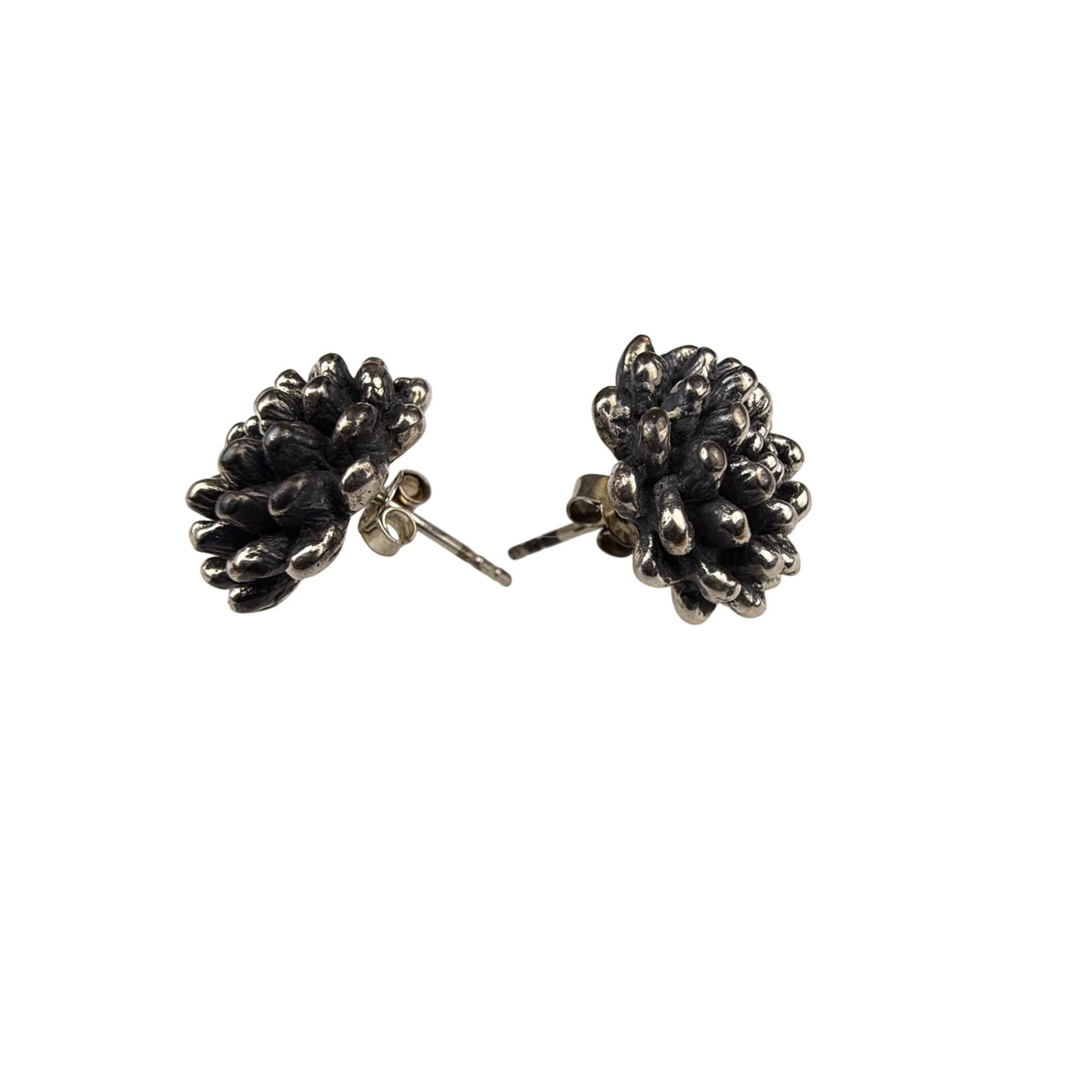 Sterling Silver Floral Design Beaded Stud Earrings 925 Handcrafted Unique Women’s Jewelry
