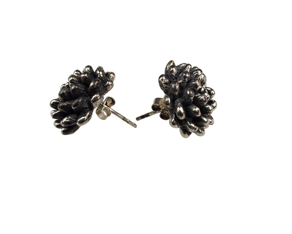 Sterling Silver Floral Design Beaded Stud Earrings 925 Handcrafted Unique Women’s Jewelry