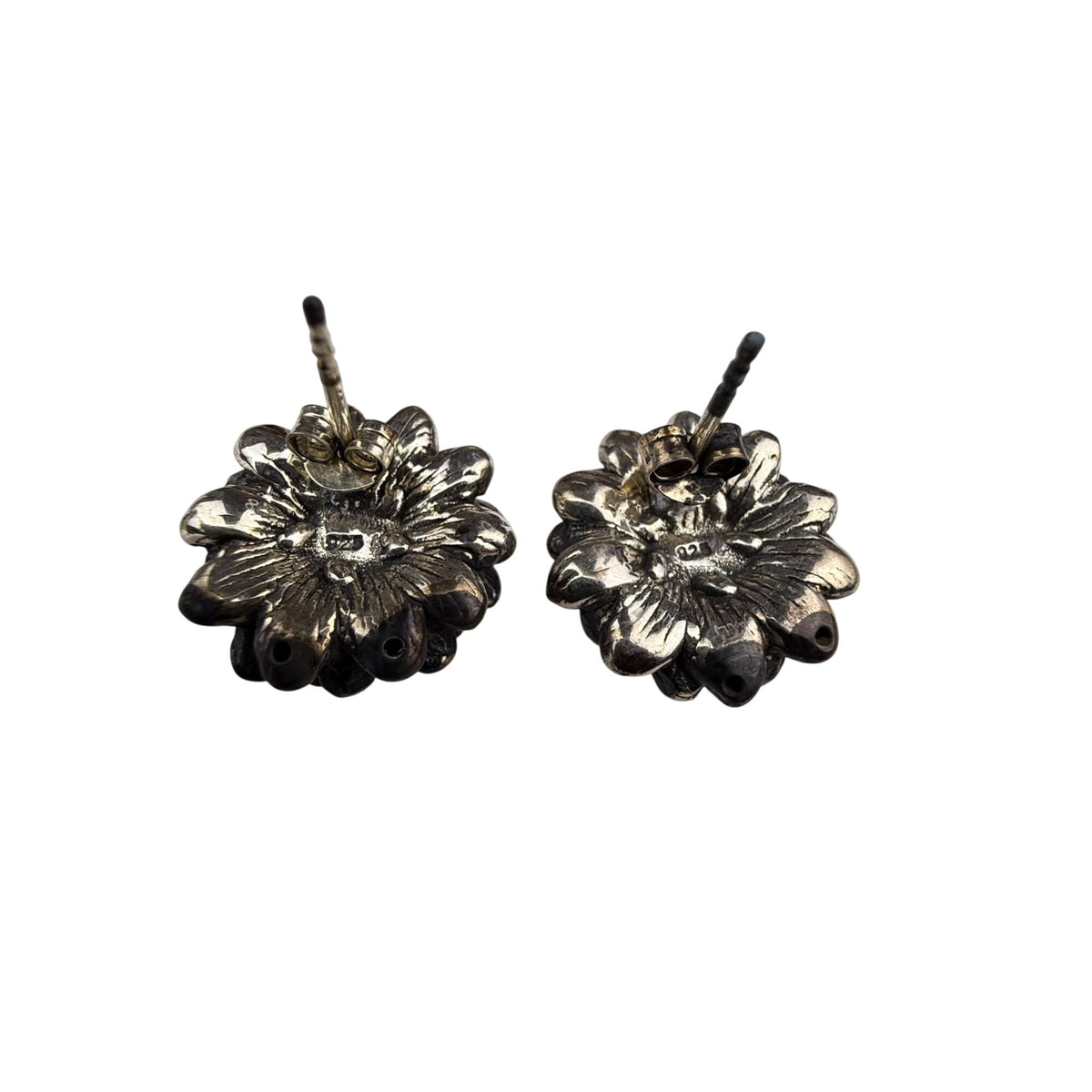 Sterling Silver Floral Design Beaded Stud Earrings 925 Handcrafted Unique Women’s Jewelry
